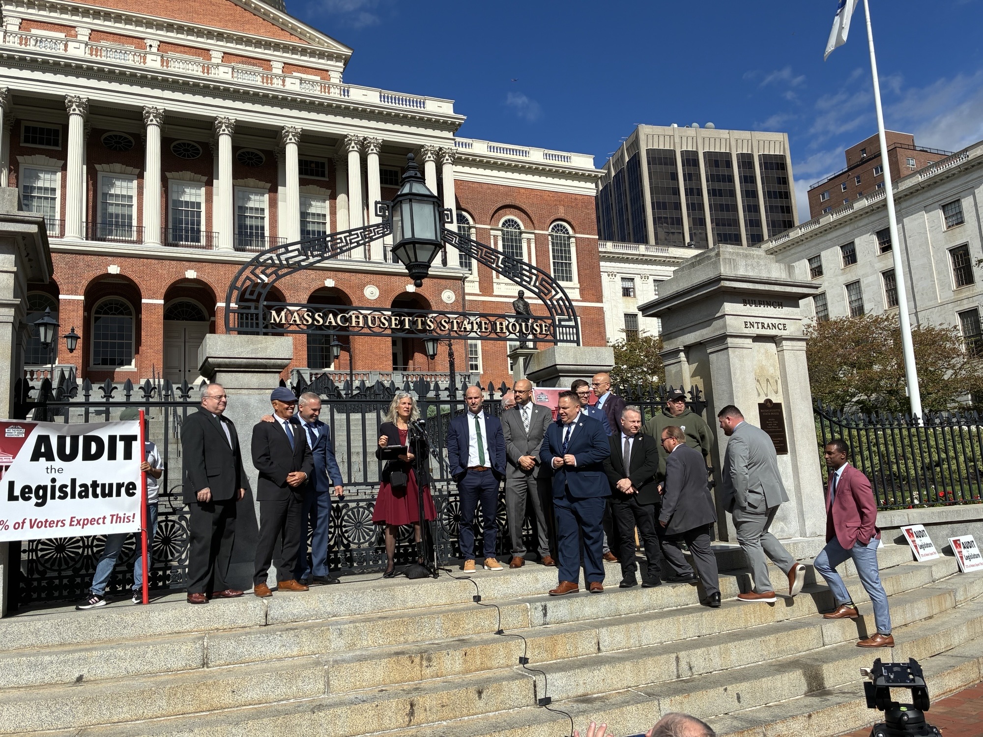 Justin Thurber at the Audit the Legislature rally on the steps of the Massachusetts State House