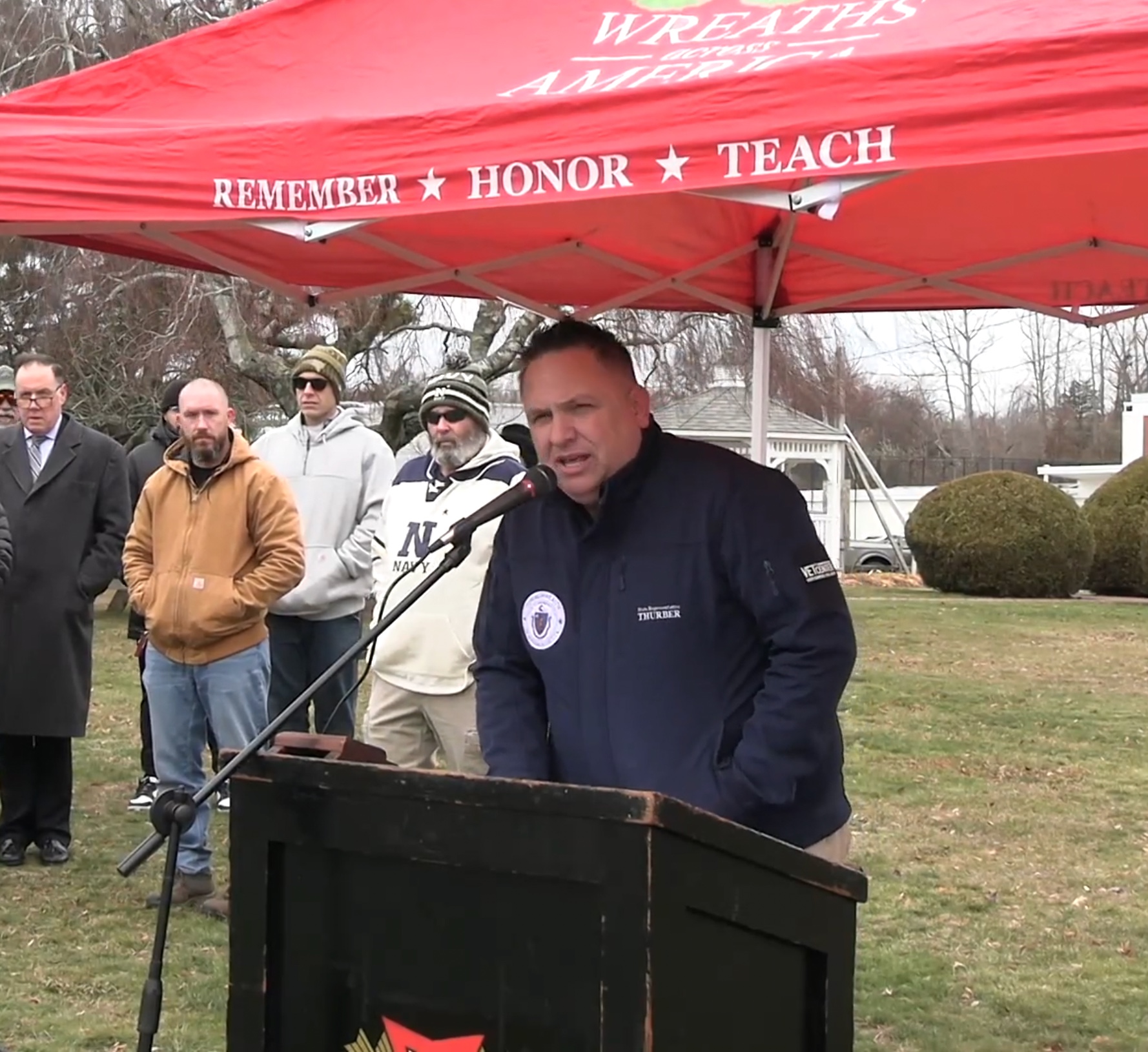 Justin Thurber speaking at a Wreaths Across America ceremony
